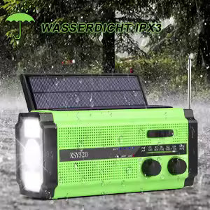 Dual Solar Panel Emergency Weather Radio with 5000mAh Power Bank, NOAA, AM/FM/SW, Flashlight, Reading Light, SOS Alarm, and Hand Crank Charging