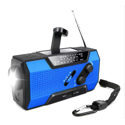 Portable 2000mAh Emergency Weather Radio with NOAA/AM/FM, Solar Hand Crank Charging, SOS Alarm, Flashlight, Pop-Up Reading Light, and 4-Way Power