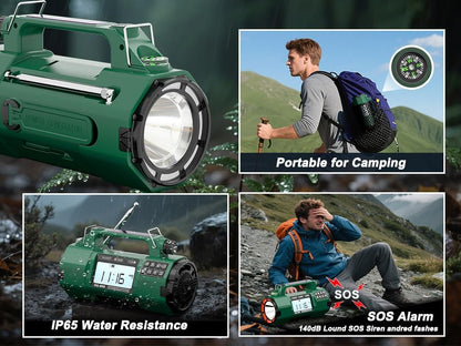 5000mAh IPX6 Digital Emergency Weather Radio with NOAA/AM/FM/SW/LW/MW, Solar, Hand Crank, AAA Battery Backup, Large LED Display, Alarm Clock, Spotlight Flashlight, 110dB Panic Alarm, and Phone Charging