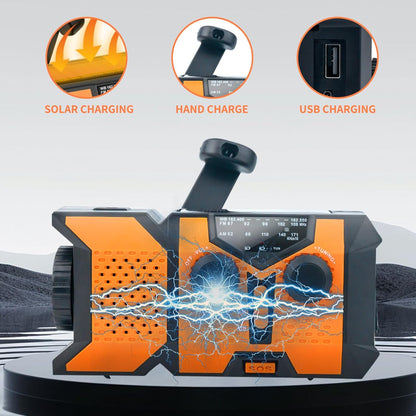 Portable Emergency Weather Radio with 2000mAh Phone Charger, AM/FM/NOAA, High-Efficiency Solar Power, LED Flashlight, SOS Alarm, and Hand Crank Backup