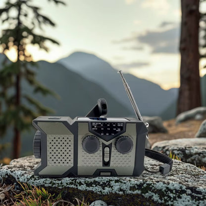 Portable Emergency Weather Radio with 2000mAh Phone Charger, AM/FM/NOAA, High-Efficiency Solar Power, LED Flashlight, SOS Alarm, and Hand Crank Backup
