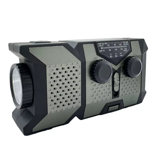 Portable Emergency Weather Radio with 2000mAh Phone Charger, AM/FM/NOAA, High-Efficiency Solar Power, LED Flashlight, SOS Alarm, and Hand Crank Backup