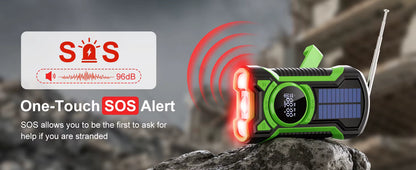 5000mAh IPX5 Emergency Solar Hand Crank Radio with Large Digital LED Display, Bluetooth Speaker, AM/FM/NOAA, USB Phone Charger, SOS Alarm, Reading Light, and Military-Grade Ruggedized Drop-Proof Housing