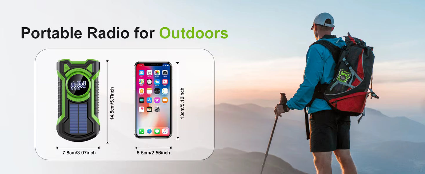 5000mAh IPX5 Emergency Solar Hand Crank Radio with Large Digital LED Display, Bluetooth Speaker, AM/FM/NOAA, USB Phone Charger, SOS Alarm, Reading Light, and Military-Grade Ruggedized Drop-Proof Housing