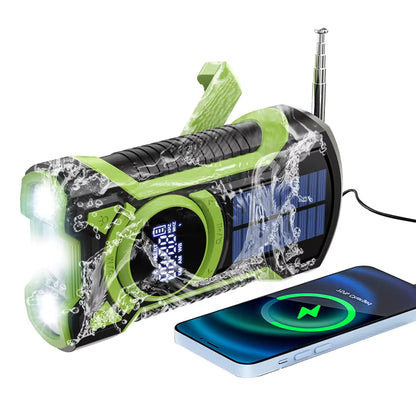 5000mAh IPX5 Emergency Solar Hand Crank Radio with Large Digital LED Display, Bluetooth Speaker, AM/FM/NOAA, USB Phone Charger, SOS Alarm, Reading Light, and Military-Grade Ruggedized Drop-Proof Housing