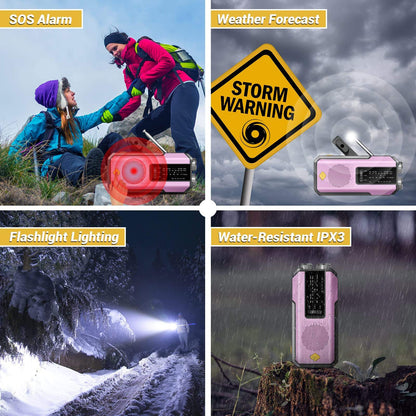 Compact Solar Emergency Weather Radio with 2000mAh Power Bank, AM/FM/NOAA, Front SOS Alarm Button, LED Flashlight, Cell Phone Charger, and Hand Crank