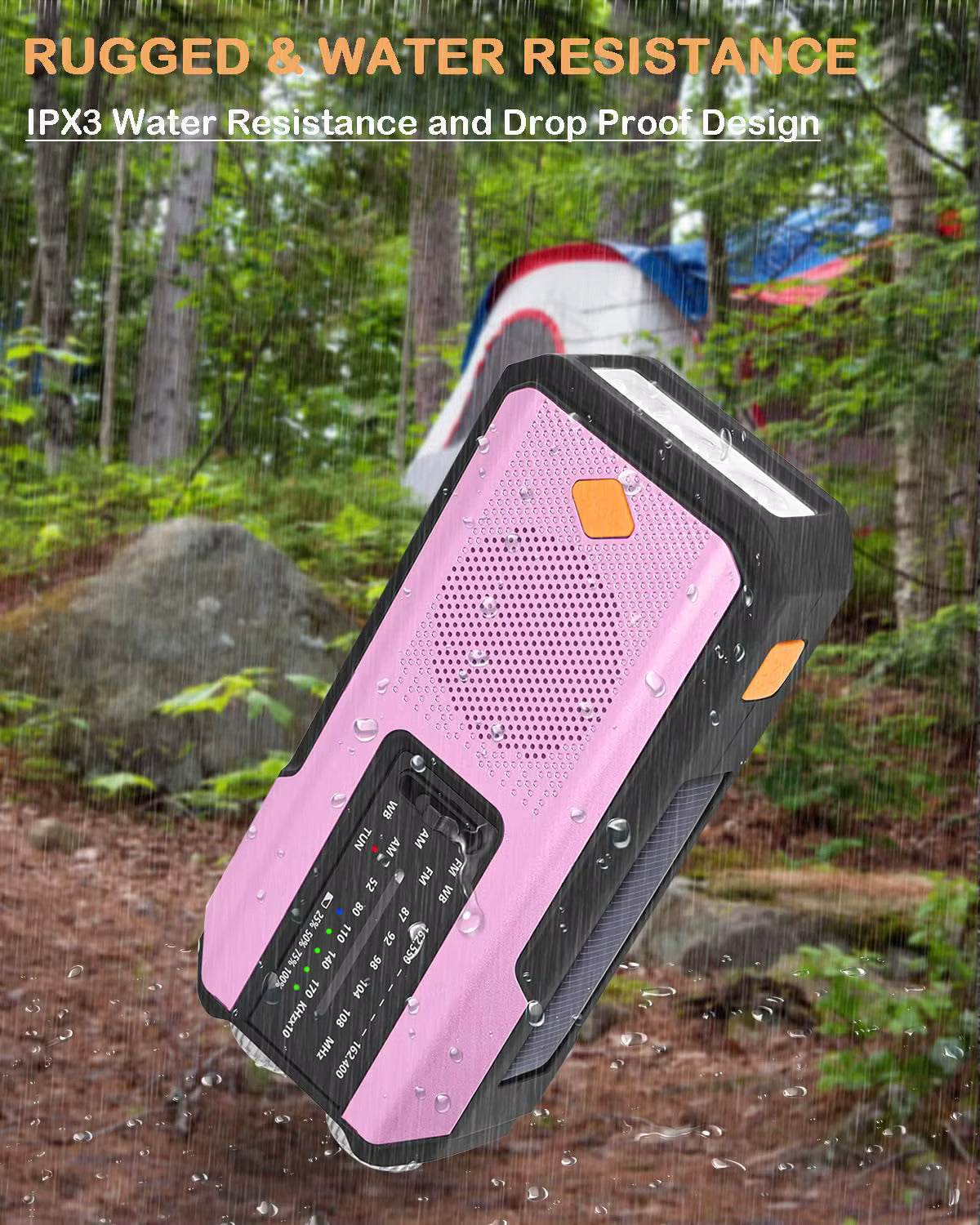 Compact Solar Emergency Weather Radio with 2000mAh Power Bank, AM/FM/NOAA, Front SOS Alarm Button, LED Flashlight, Cell Phone Charger, and Hand Crank