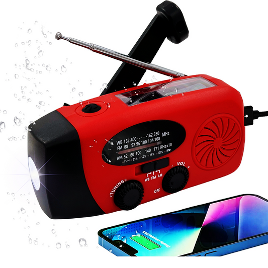 7-Band Emergency Weather AM/FM/WB Radio with NOAA Alerts, Flashlight, Phone Charger, Solar, USB, and Hand Crank Charging